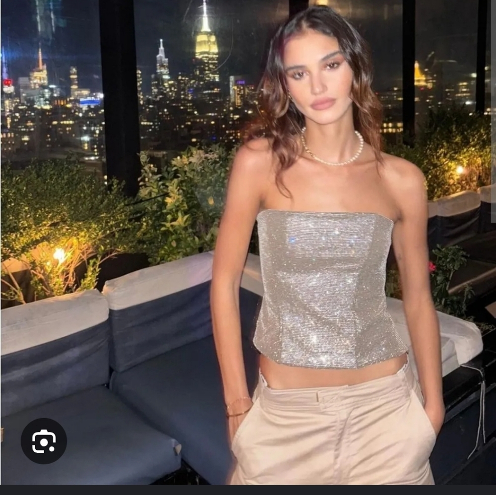 Strapless Sequin Top in Silver - Elegant Women's Evening Top